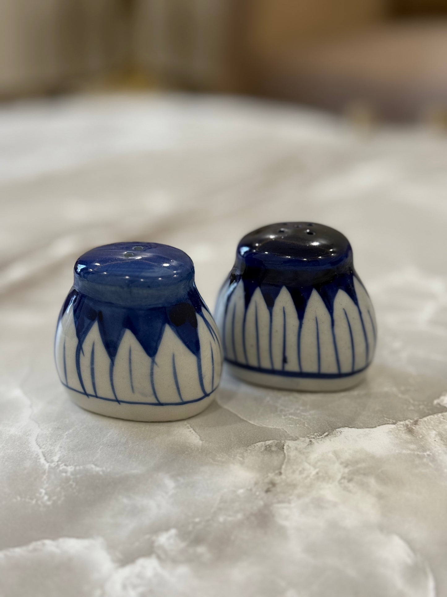 Handmade Blue Pottery Salt and Pepper Set