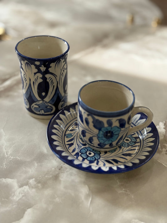 Handmade Blue Pottery Tea Set plus Cup