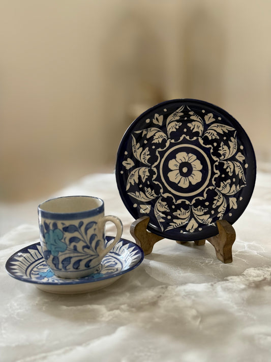 Handmade Blue Pottery Tea Set plus plate